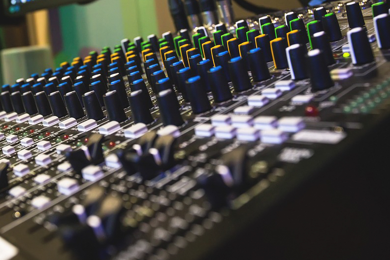 An image of a soundboard, the type used by digital media students.