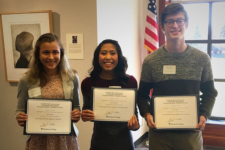 Elmhurst College Honors Program students pose with their awards.