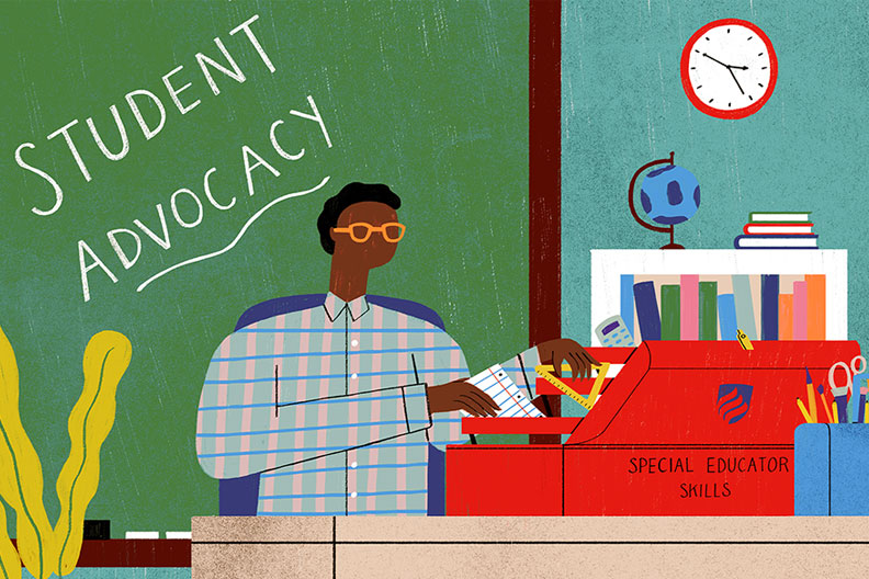 An illustration of a teacher advocating for students.